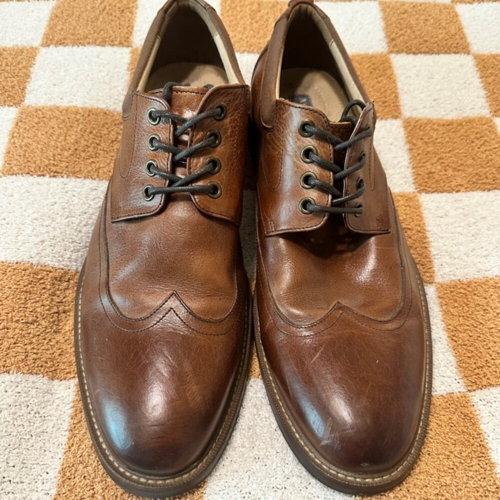 Aston Grey Collection Brown Leather Wing Tip Lace Up Dress Shoes Size 12